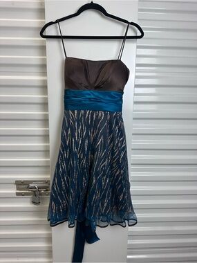 JUMP APPAREL Teal and Brown Spaghetti Strap Party Dress